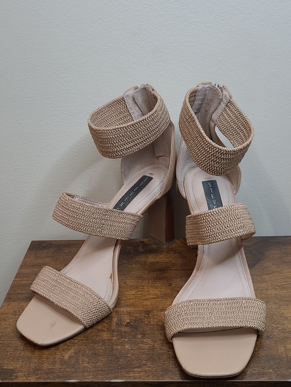 Steven By Steve Madden JELLY Tan Leather & Woven Strap Block Heel Sandals (10)